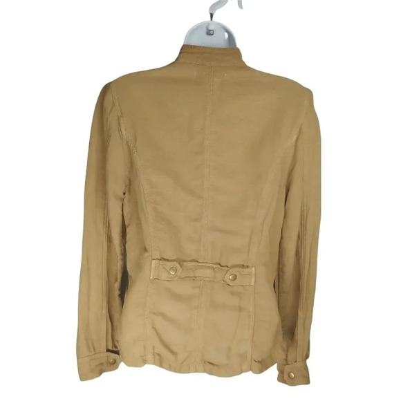 Lucky Brand Live in Love Military Style Jacket Linen Khaki Brown XS - Picture 7 of 10